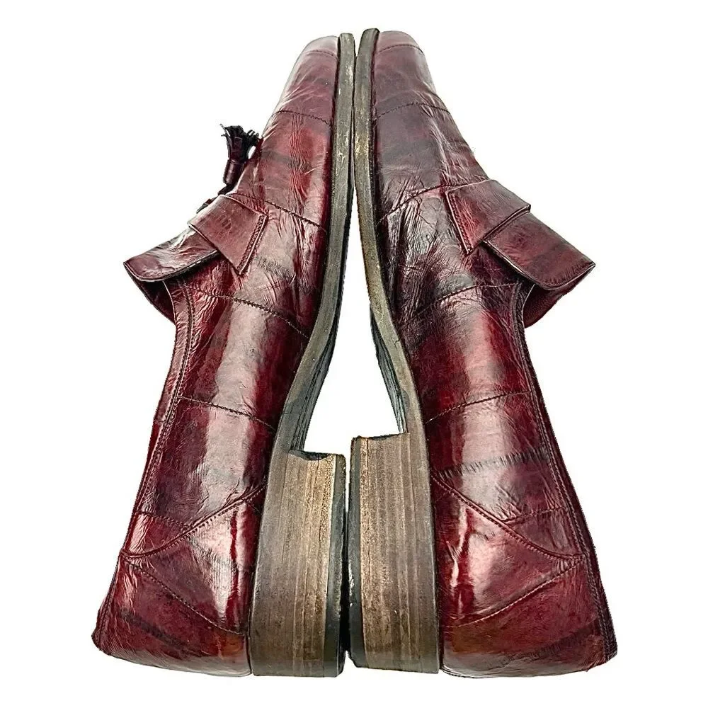 Vintage Saffron Burgundy Eel Skin Tassel Loafers Men’s Size 10M Dress Shoes
